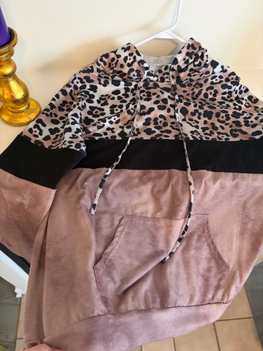 Source Unknown Pink Leopard Colorblock Hoodie